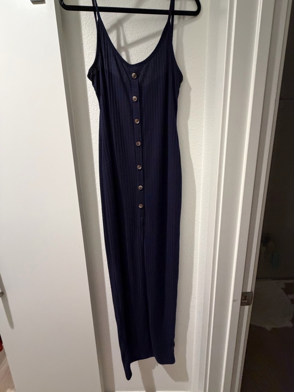 Windsor Navy Ribbed Button-Front Maxi Dress